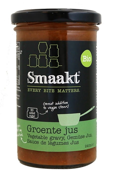 Bio-Gemüsebratsauce von SMAAKT in 240 ml Flasche, cremige Sauce für Gemüsegerichte, frisch und aromatisch.