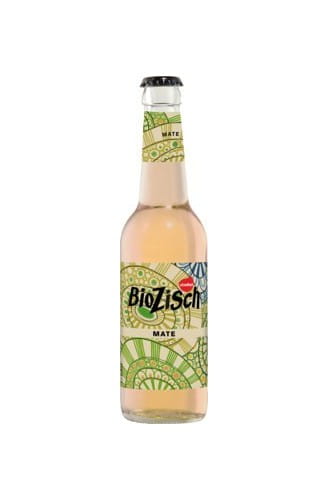 Bio-Kohlensäuregetränk Mate von VOELKEL, 330 ml Flasche mit sprudelnder, erfrischender Kräuterlimonade.