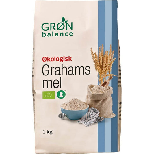 Bio Grahamweizenmehl von GRON BALANCE, 1 kg, feines helles Weizenmehl in einer Packung.