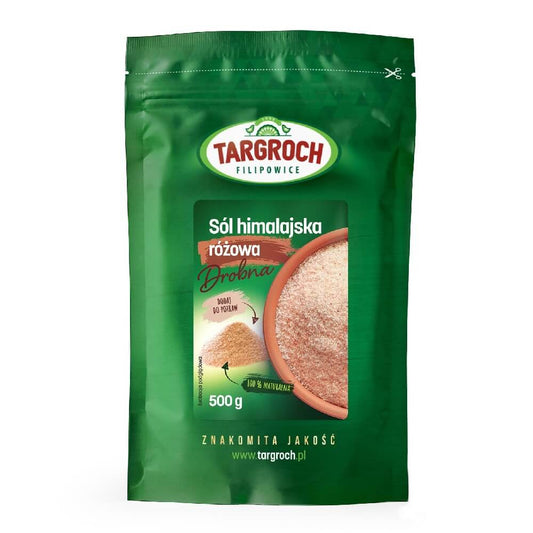 Feines Himalaya-Rosa-Salz von TARGROCH in 500g Packung, kristalline Textur, natürliche rosa Farbe, ideal für Kochen und Würzen