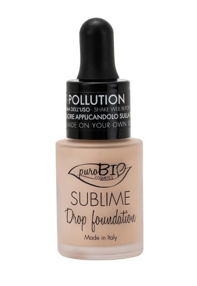 Biogo Drop 00y Eco Care Foundation von Purobio, flüssige Make-up Foundation in einer eleganten Verpackung.