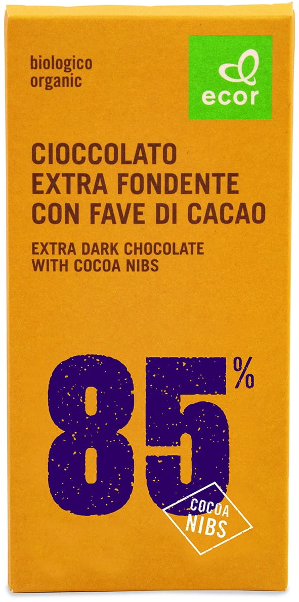Bitterschokolade, min. 85% Kakao mit zerkleinerten Kakaobohnen BIO 80 g ECOR