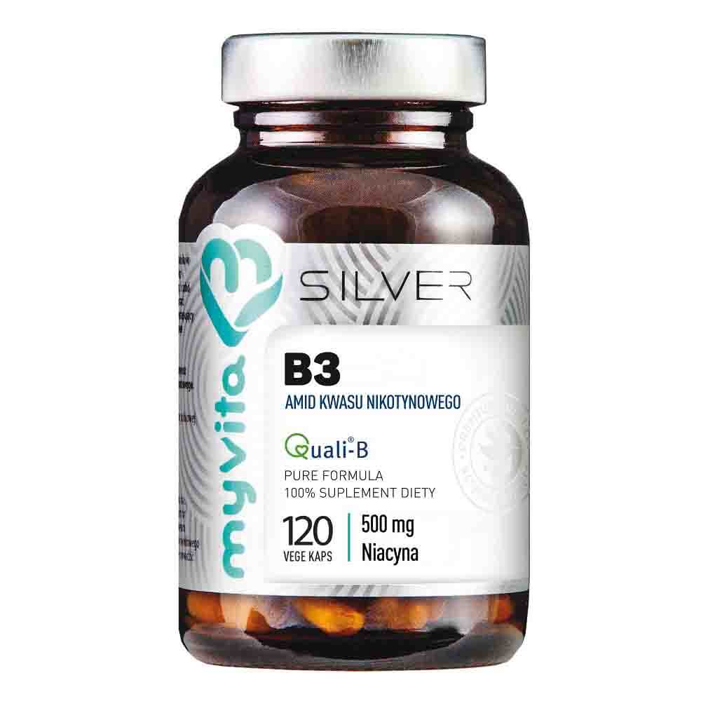 Vitamin B3 Niacin Nicotinsäureamid 500 MG 120 pflanzliche Kapseln 72 g MYVITA SILVER PURE