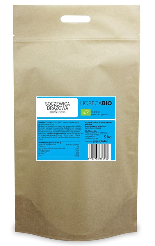 Braune Bio-Linsen in 5 kg Packung von BIO PLANET, ideal für HORECA und gesunde, nachhaltige Ernährung.