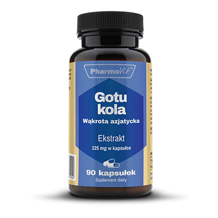 PHARMOVIT asiatischer Wassernabel Gotu Kola Extrakt 4:1, 125 mg, 90 Kapseln, Nahaufnahme der Kapseln in einer Packung