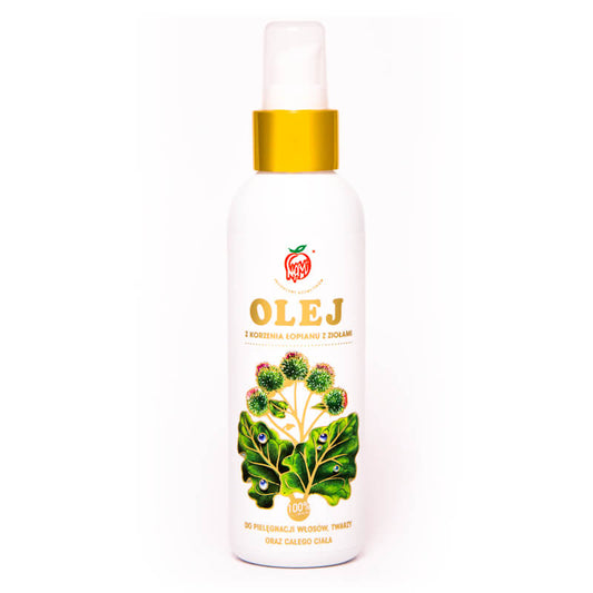 Klettenwurzelöl mit Kräutern von NAMI in einer 150ml Flasche, für starkes Haar und gesunde Haut, naturbelassen.