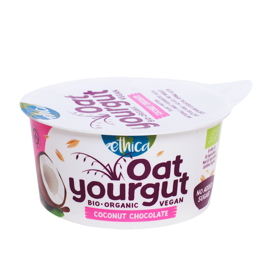 Laktosefreies Haferdessert mit Kakao und Kokosflocken von ETHICA, Bio-Qualität, 140 g, cremige Süßspeise in Schüssel