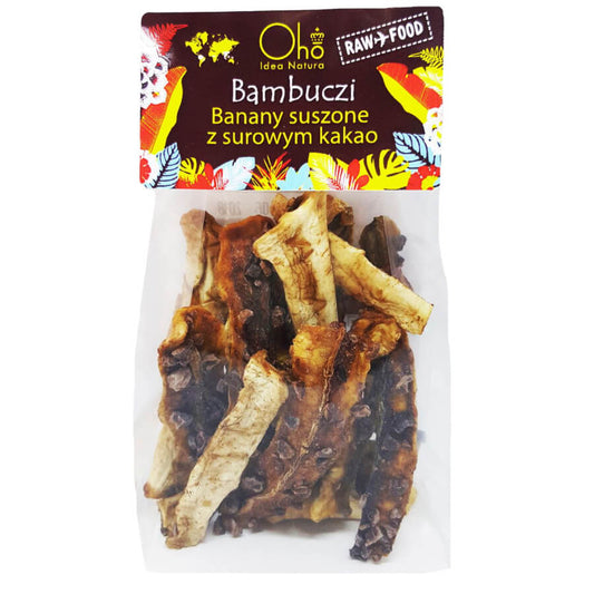 Getrocknete Bananen mit Rohkakao von OHO BAMBOO, BIO, 50 g, nährstoffreicher Snack mit Bananen und Rohkakao.