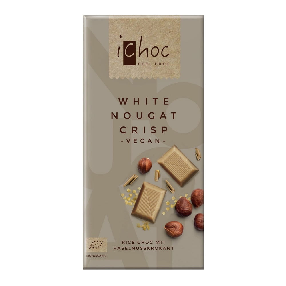 Ichoc weiße Nougat-Schokolade mit Haselnüssen (auf Reisdrink) BIO 80 g - VIVANI