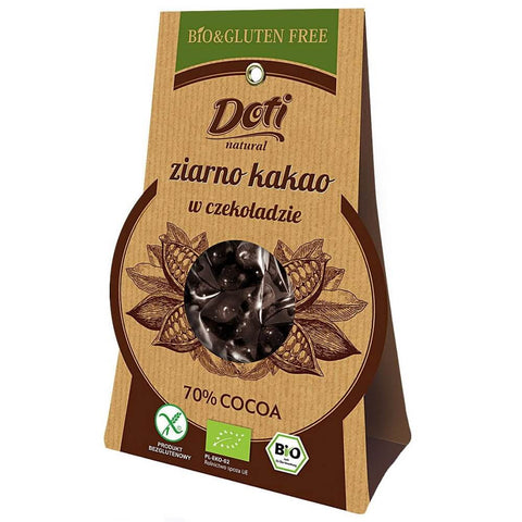 Rohe Kakaobohnen in Zartbitterschokolade glutenfrei BIO 50 g - DOTI