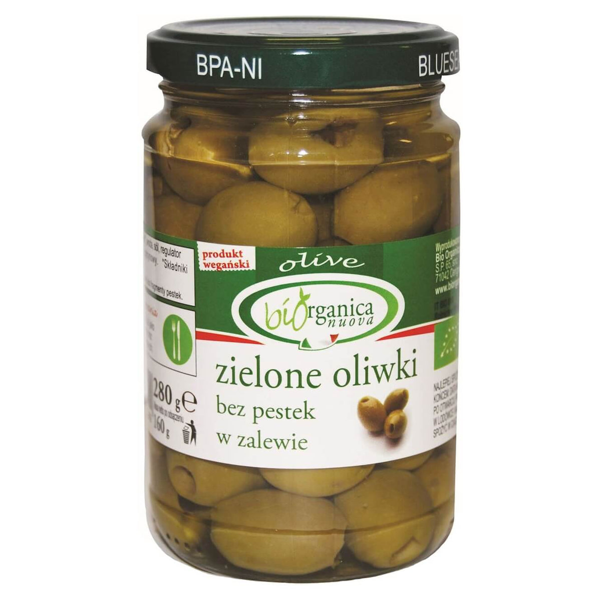 Grüne Oliven ohne Samen in Salzlake BIO 280 g - BIOORGANICA NUOVA