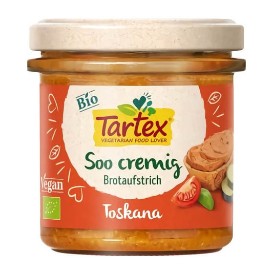 Bio Cremepaste mit Auberginen und Zucchini von TARTEX, glutenfrei, 140 g, cremige Gemüsepaste in Glas.