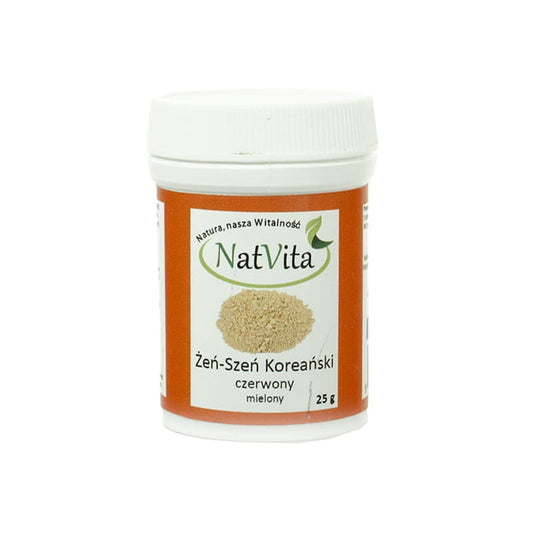 Gemahlener koreanischer roter Ginseng von NATVITA, 25g, Panax Ginseng, natürliche asiatische Heilpflanze, in Dose verpackt
