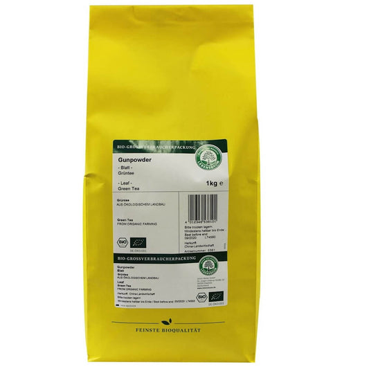 Grüner Gunpowder-Blatttee BIO von BIO PLANET in 1 kg Verpackung, frischer Blatttee für HORECA, lebendige grüne Blätter