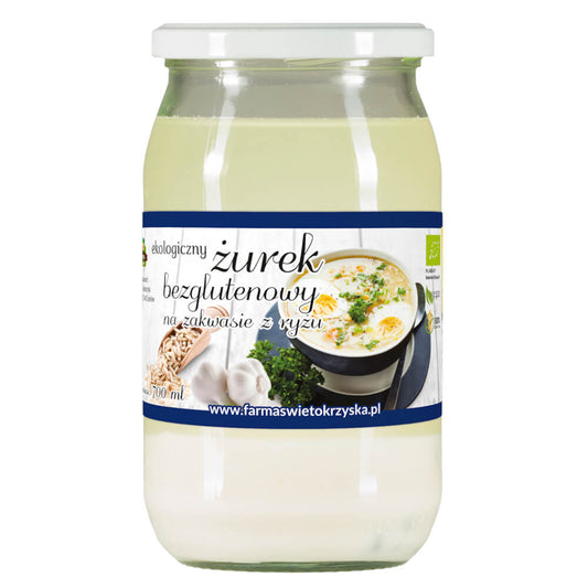 Bio Sauerteigsuppe mit Reis in 700 ml Flasche von FARMA ŚWIĘTOKRZYSKA, cremige Suppe mit Reis und Sauerteig, naturbelassen