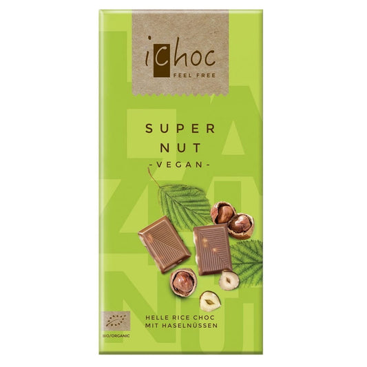 VIVANI Ichoc-Schokolade mit Haselnüssen auf einem Reisgetränk, Bio, 80 g, cremige Schokolade mit Nussstücken