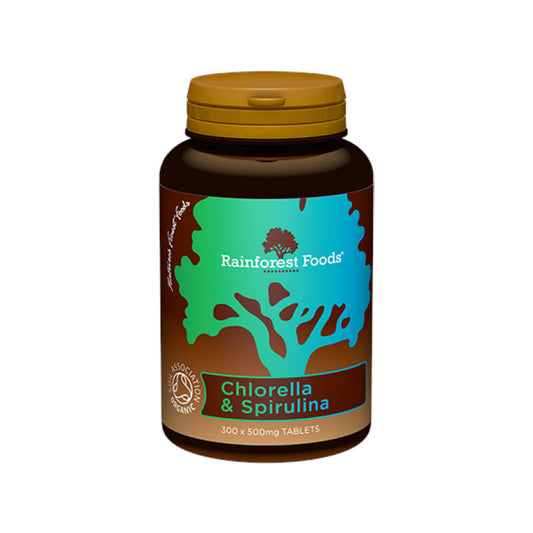 Biologisch Chlorella und Spirulina Tabletten von Rainforest Foods, 300 Stück, grüne Nahrungsergänzungsmittel, natürliche Superfood-Kapseln