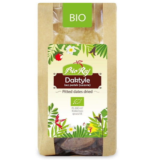 Getrocknete, entsteinte Bio-Datteln von BIO RAJ in 150 g Packung, perfekt für gesunde Snacks oder Kochen