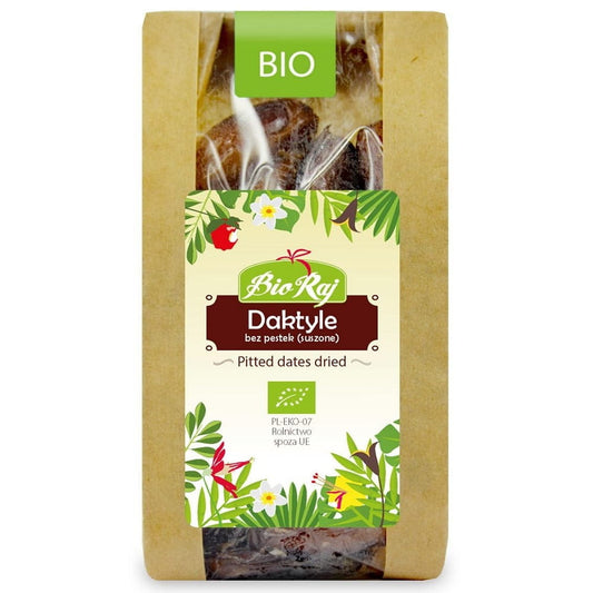 Getrocknete Bio-Datteln ohne Samen von BIO RAJ, 250 g, natürliche, saftige Trockenfrüchte aus biologischem Anbau.