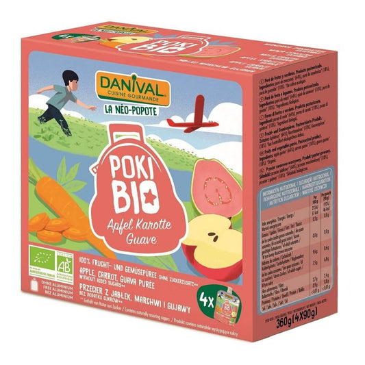 DANIVAL Bio Fruchtpüree aus Apfel, Karotte und Guave, 4x90 g, ohne Zuckerzusatz, natürliche Säuglingsnahrung