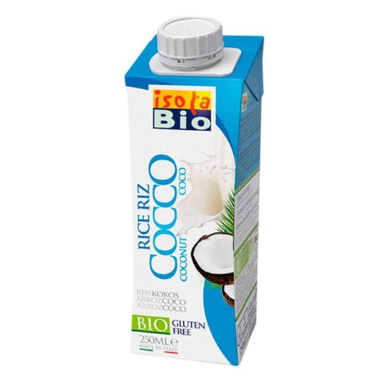 Glutenfreies Bio-Kokosreisgetränk von ISOLA BIO in 250 ml Flasche, cremige Kokos- und Reis-Getränk, vegan und laktosefrei