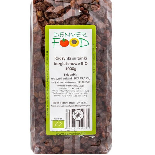 Bio glutenfreie Sultaninen Rosinen von DENVER FOOD in 1000g Packung, getrocknete Früchte für gesunde Snacks