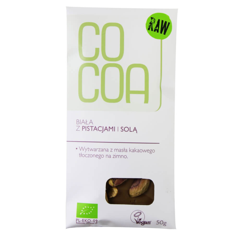 Weiße Schokolade mit Pistazien und Salz BIO 50 g - COCOA