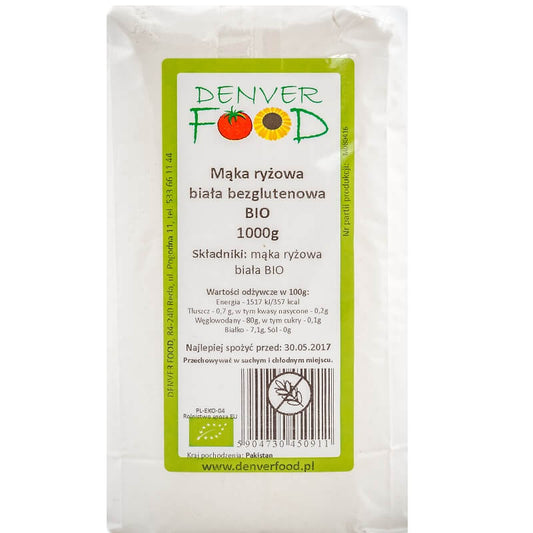 Glutenfreies Bio-Reismehl von DENVER FOOD in 1000g Packung, feines weißes Mehl für glutenfreie Rezepte, Nahaufnahme