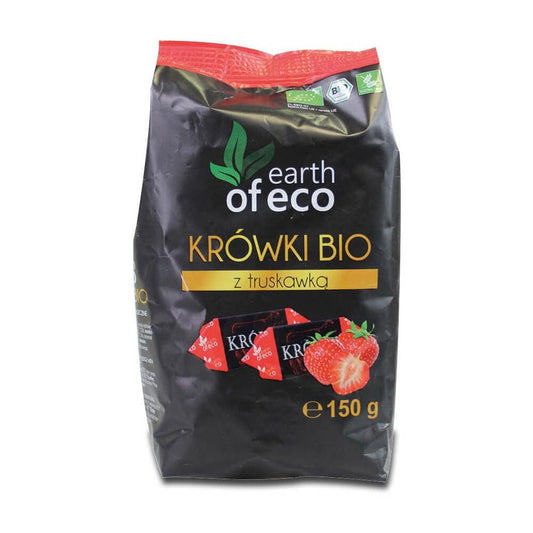 Fudges mit gefriergetrockneten Erdbeeren von EARTH OF ECO, 150 g, natürliche Süßigkeit mit Bio-Erdbeeren in der Verpackung