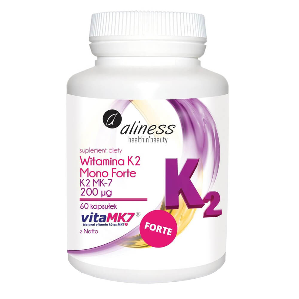 Vitamin K2 MK - 7 Mono FORTE mit Natto K2MK7 200 mcg 60 Kapseln ALINESS