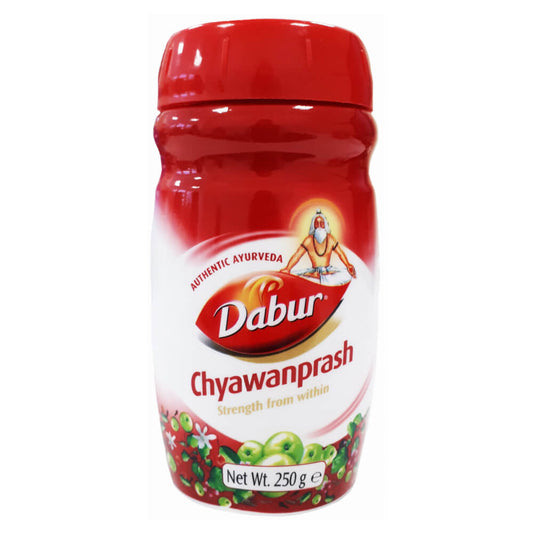 DABUR Chyavanprash 250g Glas mit dunkelbrauner, gehaltvoller Kräuterpaste, traditionelle ayurvedische Nahrungsergänzung