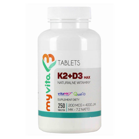 Vitamin K2 MK - 7 K2MK7 max 200mcg + D3 4000iu 250 Tabletten MYVITA