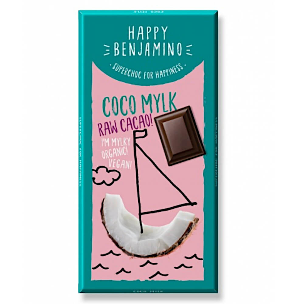 Glutenfreie vegane Schokolade mit Kokosnuss roh BIO 25 g HAPPY BENJAMINO