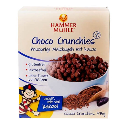 Glutenfreie und laktosefreie Schoko-Crisps von HAMMERMUHLE in 375 g Packung, knusprige Schokoladenleckerei.