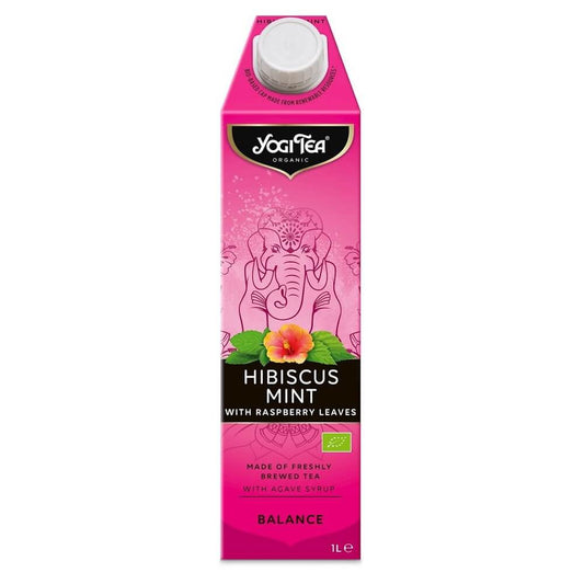 Bio Erfrischungsgetränk mit Hibiskus, Minze und Himbeerblättern in 1000 ml Flasche von YOGI TEA, frisch und aromatisch