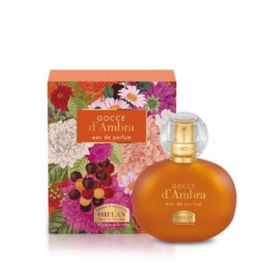 Biogo Gocce d'ambra Damen Eau de Parfum 50 ml Flasche mit goldener Verpackung und eleganter Gestaltung.