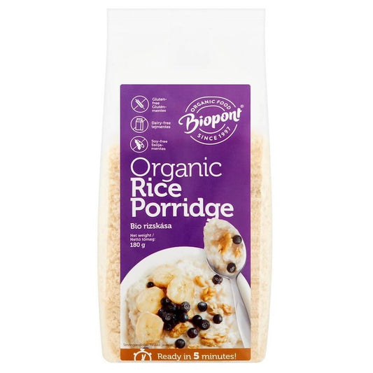 Glutenfreier Bio-Reisbrei in 180 g Verpackung von BIOPONT, cremig und naturbelassen, für gesunde Ernährung.