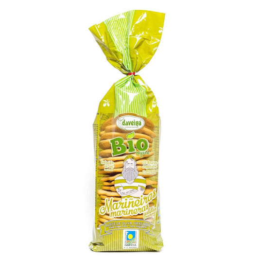 Bio-Cracker mit Olivenöl von DAVEIGA, knusprige Kekse in 180 g Verpackung, ideal für gesunde Snacks und Weinbegleitung.