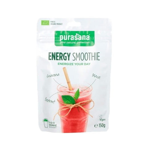 Glutenfreier, laktosefreier Energie-Smoothie von PURASANA, bio, in 150 g Verpackung, cremiger Smoothie mit frischen Zutaten