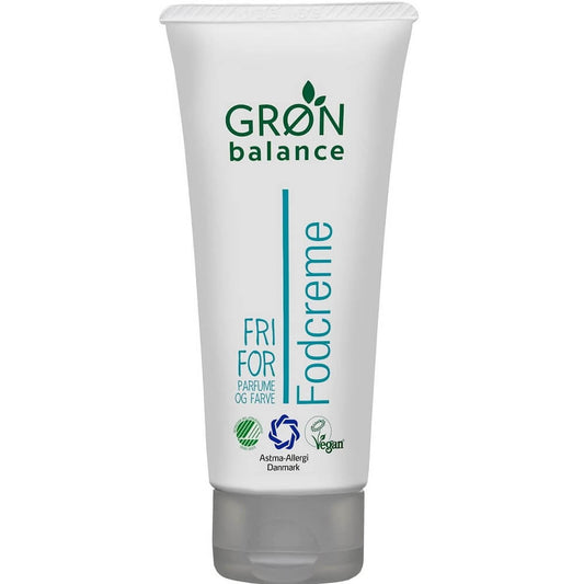 Fußcreme von GRON BALANCE, 100 ml, mit pflegender Textur, sichtbar in der geöffneten Tube auf weicher Haut.
