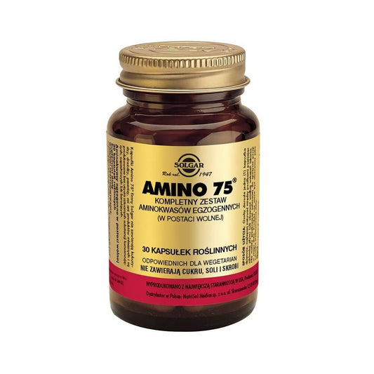 Solgar Amino 75: Komplettes Set essentieller Aminosäuren in 30 Kapseln, ideal für Muskel- und Gesundheitspflege.