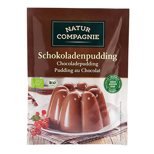 Glutenfreier Bio-Schokoladenpudding von NATUR COMPAGNIE, cremig und schokoladig, in einer 43 g Packung.