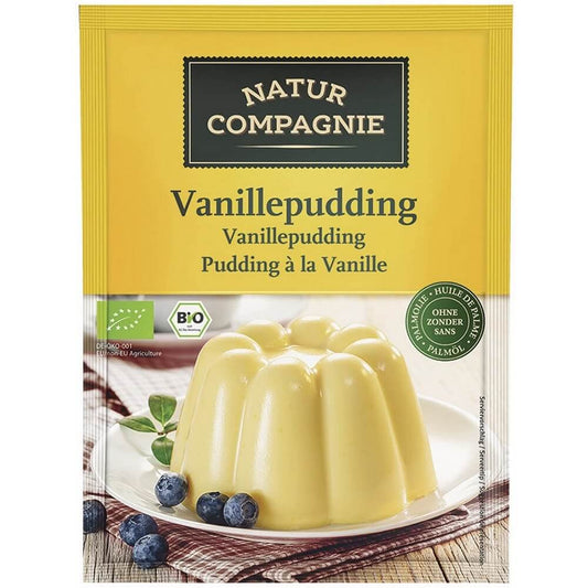 Glutenfreier Vanillepudding BIO von NATUR COMPAGNIE, cremig und aromatisch, in 38 g Verpackung, Nahaufnahme