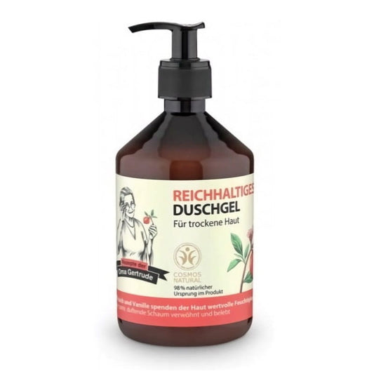 Duschgel intensive Ernährung von OMA GERTRUDE, 500 ml Flasche mit cremiger Textur und natürlichem Duft, ideal für trockene Haut