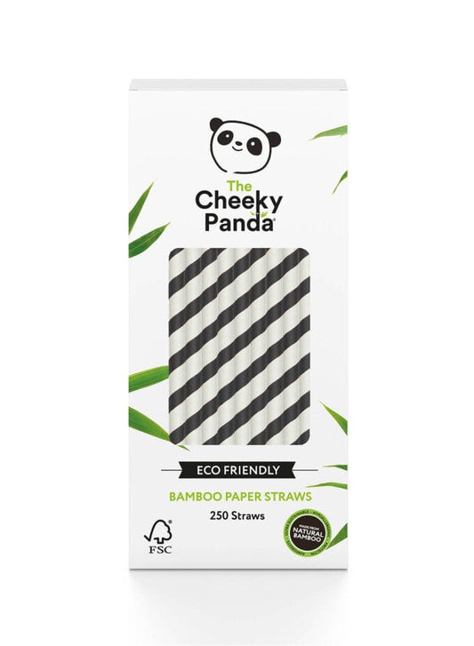 Schwarze gestreifte Einweg-Bambusstrohhalme von CHEEKY PANDA, 250 Stück, umweltfreundliche Trinkhalme aus Bambus