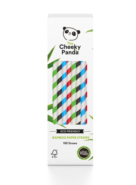 Bunte Einweg-Bambusstrohhalme mit Streifen, 100 Stück, von CHEEKY PANDA, aus umweltfreundlichem Bambus