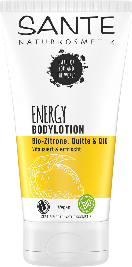 Energy Bodylotion Zitrone Quitte mit Coenzym Q10 von SANTE in 150 ml, zeigt die Lotion mit Zitronen- und Quittenextrakten.