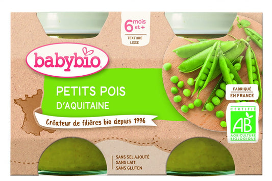Bio Erbsenpüree für Babys ab 6 Monaten von BABYBIO, glutenfrei, 2x130 g, cremige Konsistenz in Dose