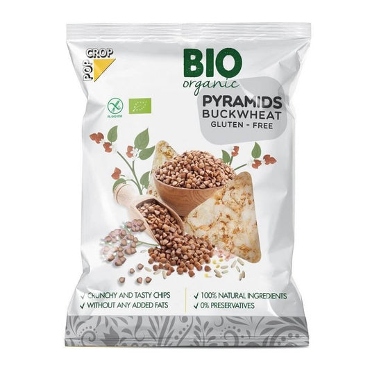 Bio glutenfreie Buchweizenpyramiden von Bluecorn, 25 g, mit knusprigen, goldbraunen Pyramiden aus Buchweizen für Snacks.