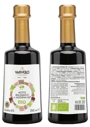 Bio Balsamessig aus Modena von VARVELLO in 250 ml Flasche, dunkler Essig mit aromatischer Oberfläche und hochwertiger Qualität.